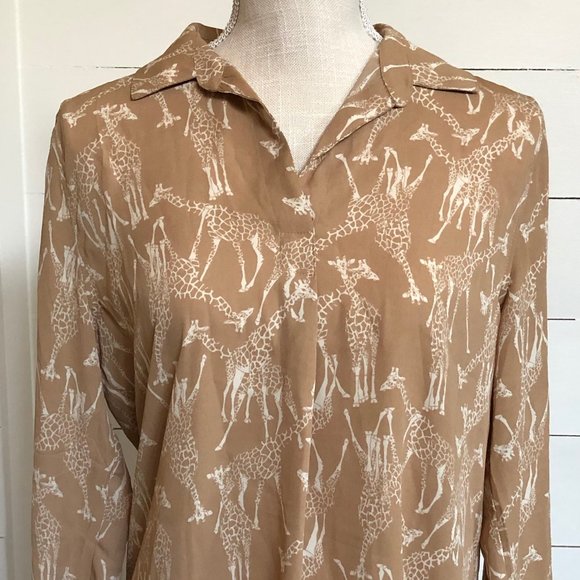Banana Republic Tan Boyfriend Popover Top Giraffe - Picture 4 of 12